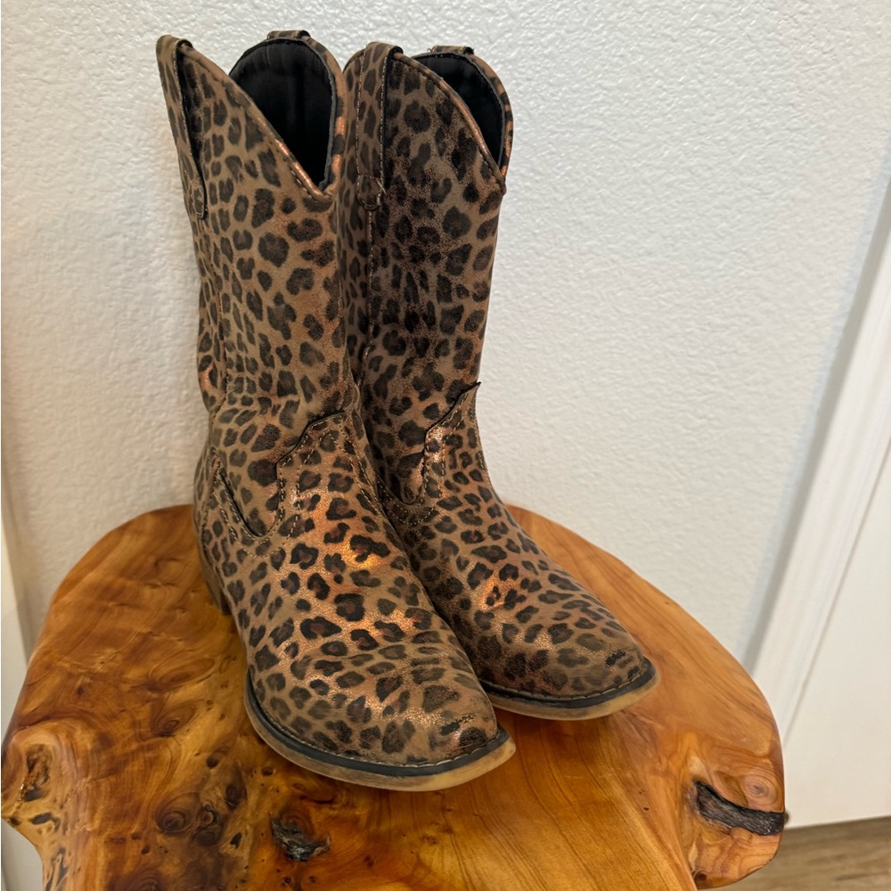 Roper Girls Toddler Tan Faux Leather Riley Cheetah Size 13 Cowboy Boots